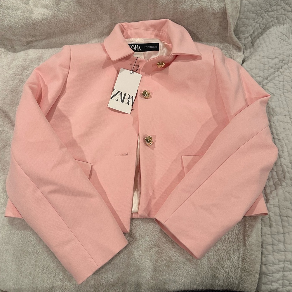NWT Pink Zara Boxy Cropped Jacket XS